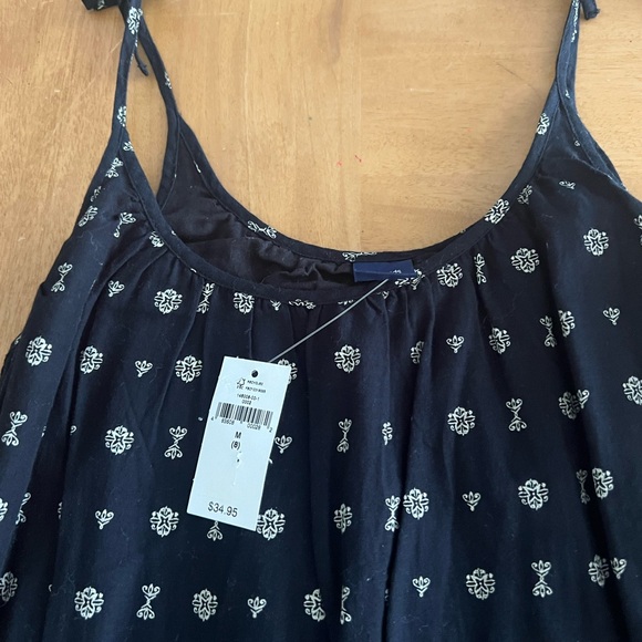 Gap 100% Cotton Black Patterned Dress wth ties at shoulders Girls M (8) lined - Picture 2 of 7